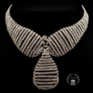 Large Teardrop Crystal Rhinestone Necklace - Wedding Bridal Prom Costume Bling